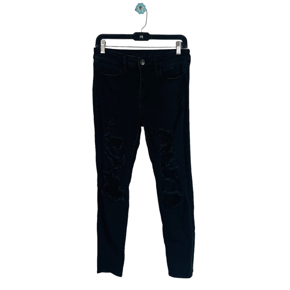 American eagle hi rise jegging black distressed next level stretch 8 short